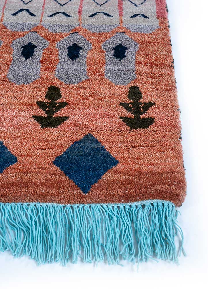 freedom manchaha red and orange wool and bamboo silk hand knotted Rug - Corner