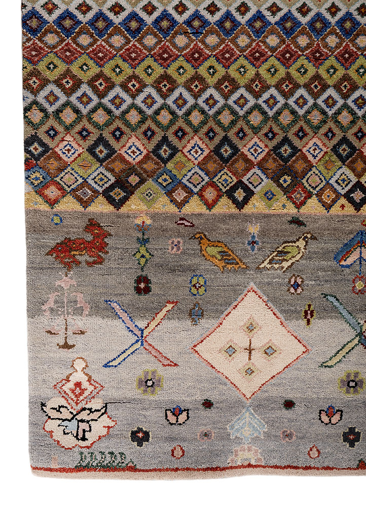 manchaha ivory wool and bamboo silk hand knotted Rug - Corner