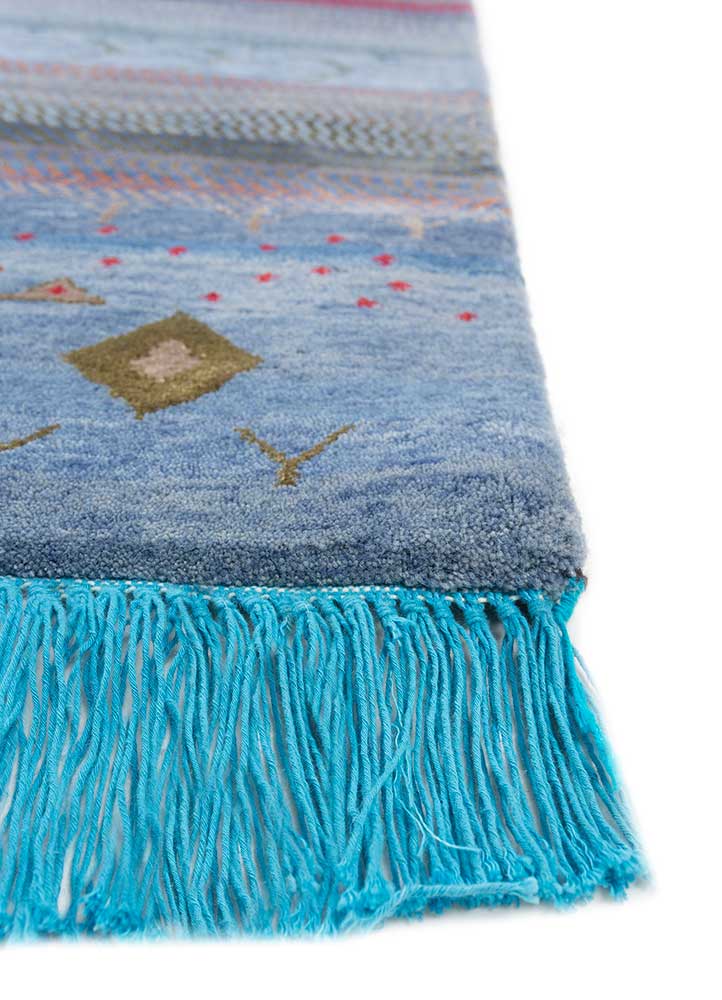 freedom manchaha blue wool and bamboo silk hand knotted Rug - Corner