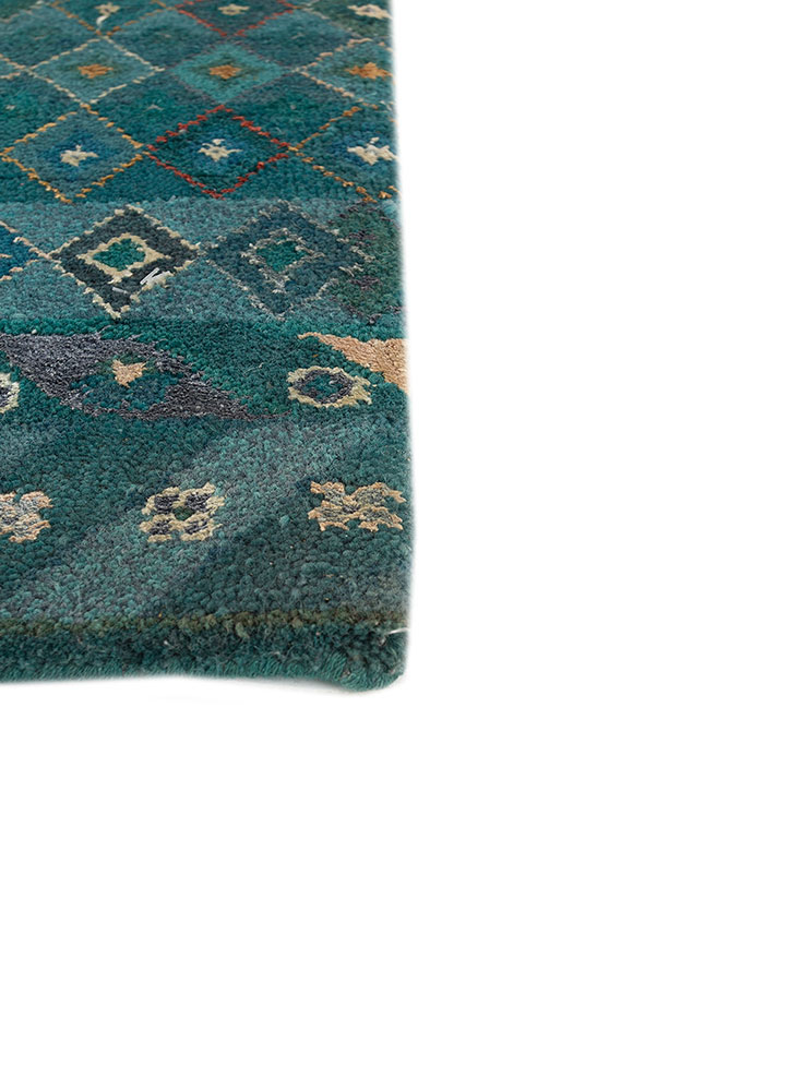 manchaha blue wool and bamboo silk hand knotted Rug - Corner