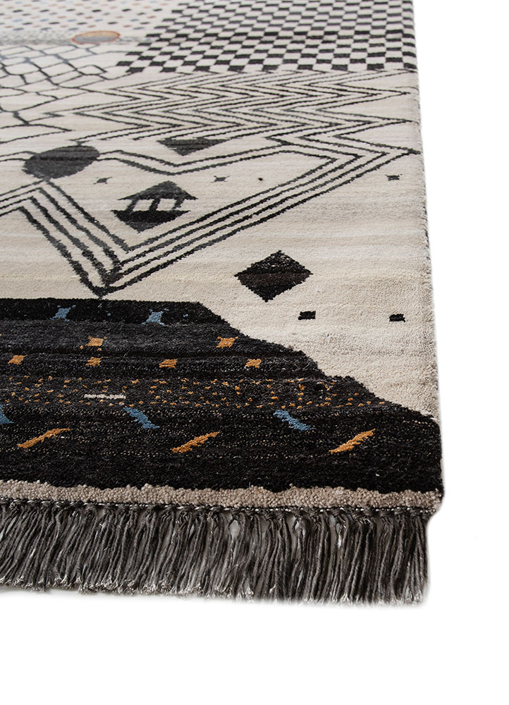freedom manchaha grey and black wool and bamboo silk hand knotted Rug - Corner