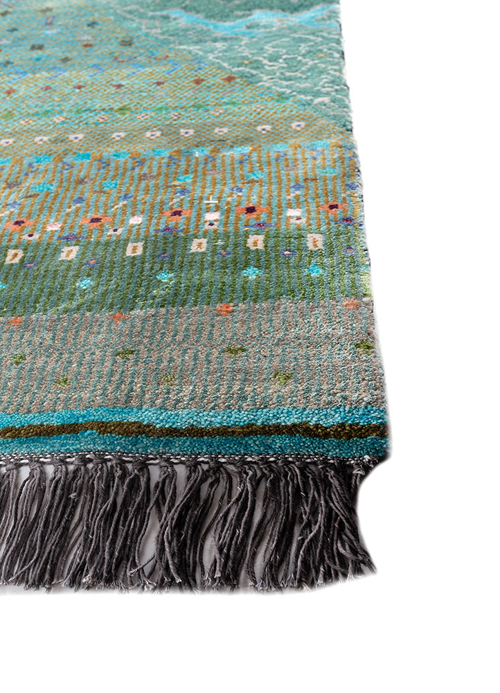 freedom manchaha blue wool and bamboo silk hand knotted Rug - Corner