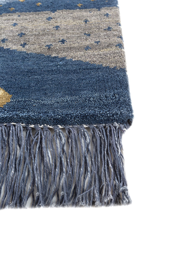 freedom manchaha blue wool and silk hand knotted Rug - Corner