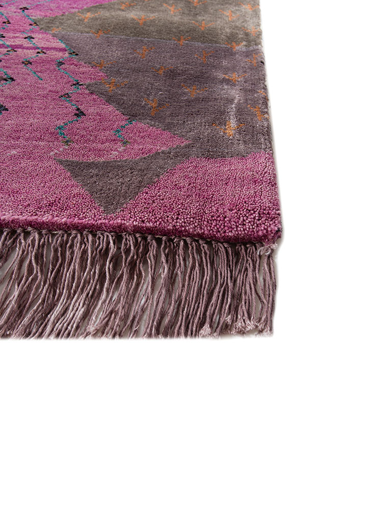freedom manchaha pink and purple wool and bamboo silk hand knotted Rug - Corner