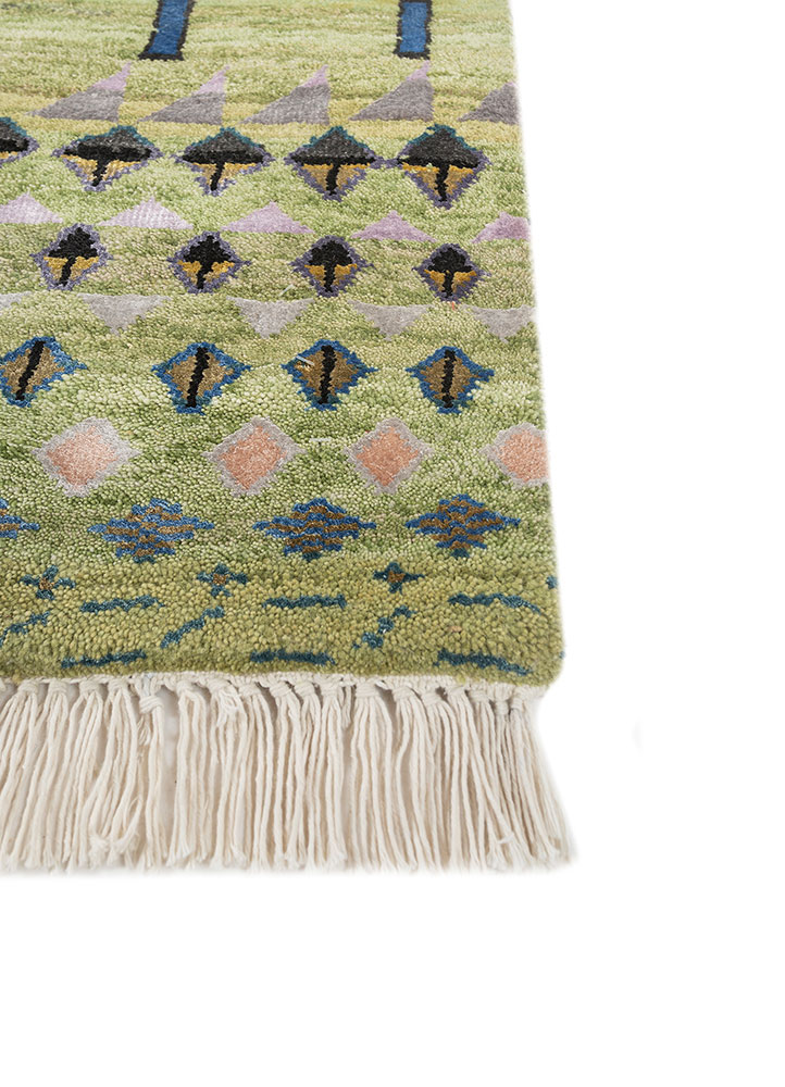 freedom manchaha green wool and bamboo silk hand knotted Rug - Corner
