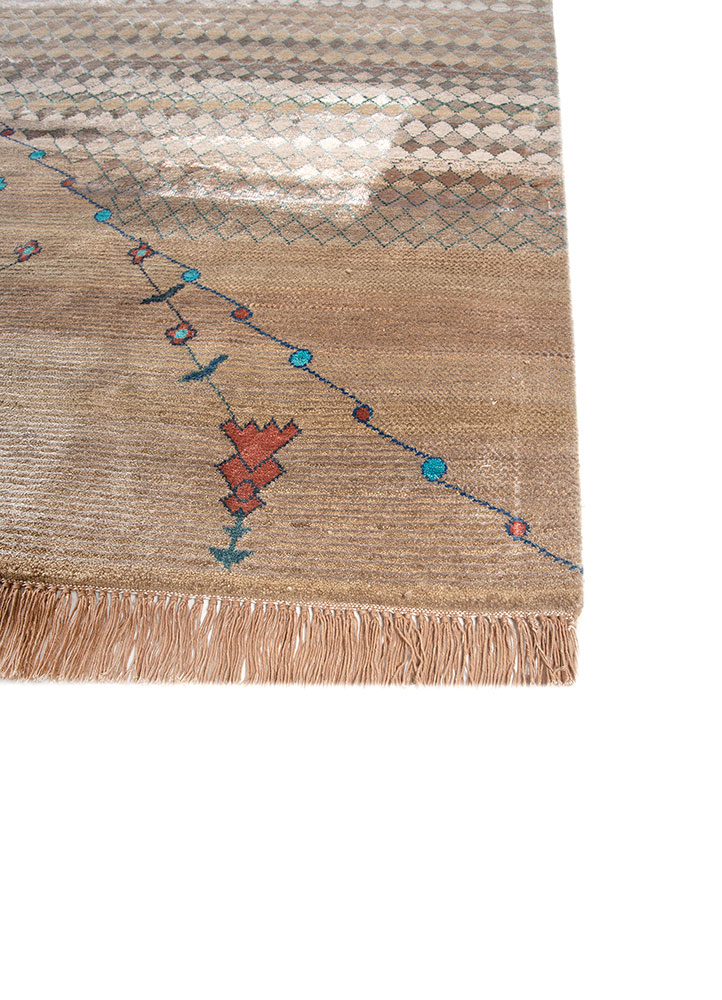 freedom manchaha beige and brown wool and bamboo silk hand knotted Rug - Corner