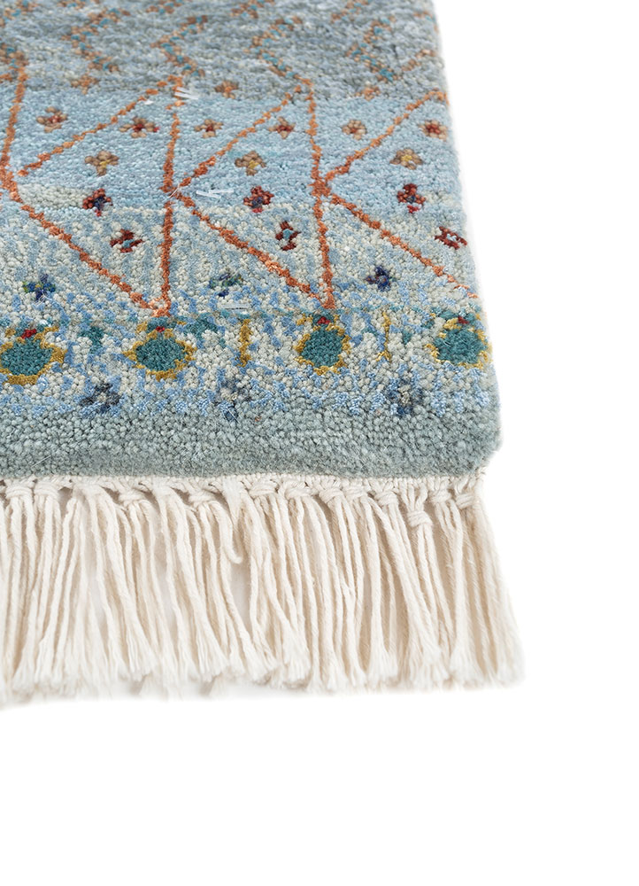 freedom manchaha blue wool and bamboo silk hand knotted Rug - Corner