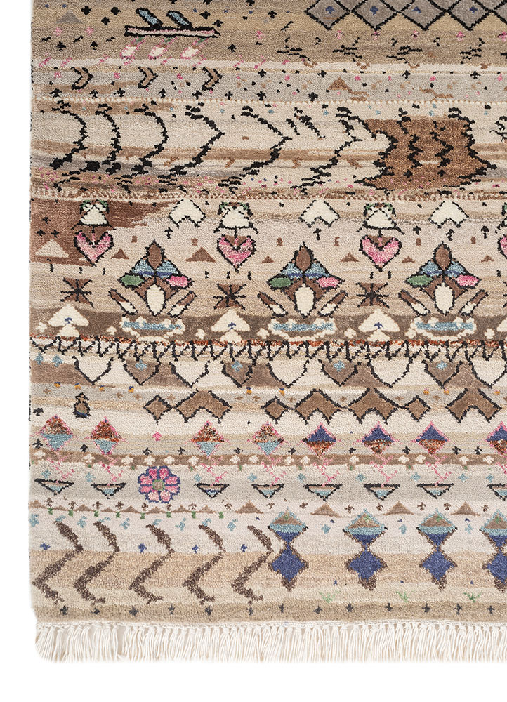 freedom manchaha beige and brown wool and bamboo silk hand knotted Rug - Corner