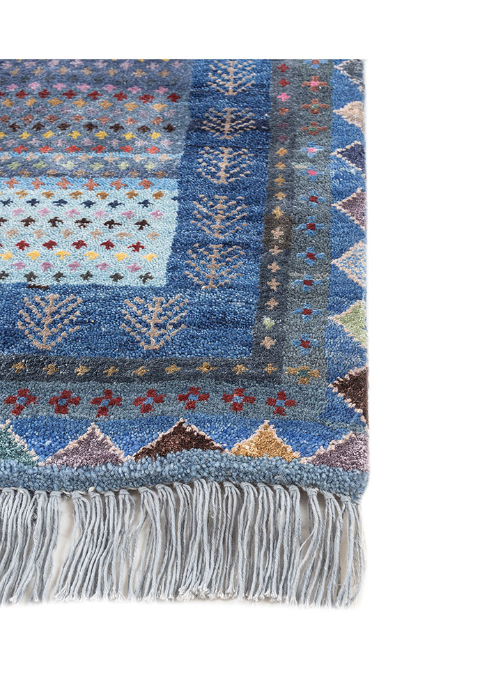 freedom manchaha blue wool and bamboo silk hand knotted Rug - Corner