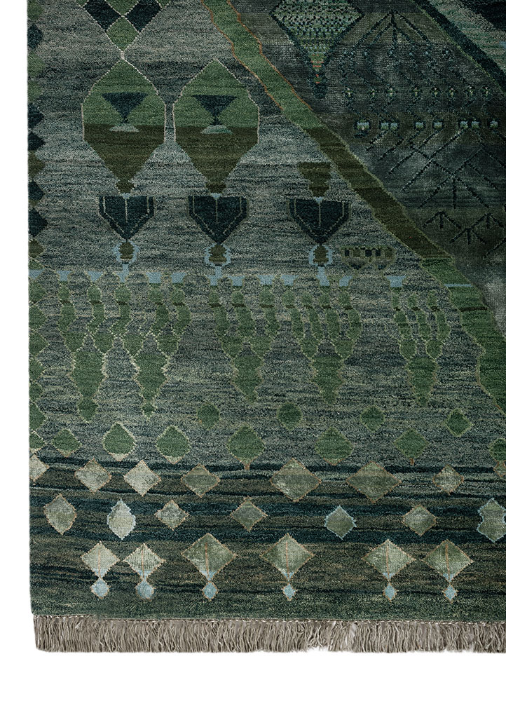 freedom manchaha green wool and bamboo silk hand knotted Rug - Corner