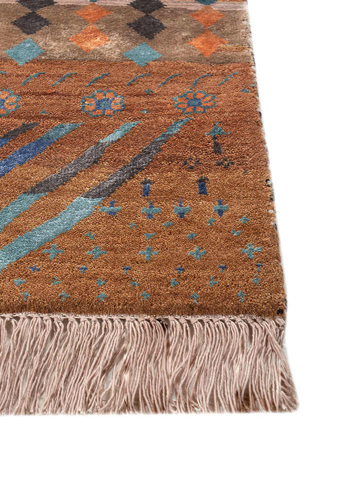 freedom manchaha red and orange wool and bamboo silk hand knotted Rug - Corner