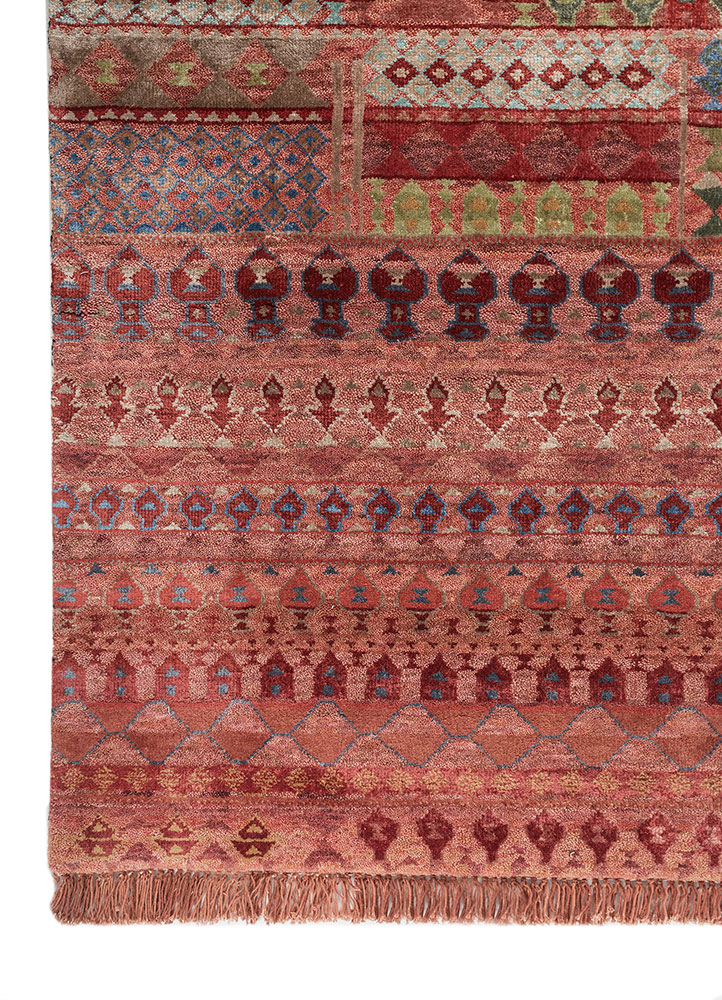 freedom manchaha red and orange wool and bamboo silk hand knotted Rug - Corner