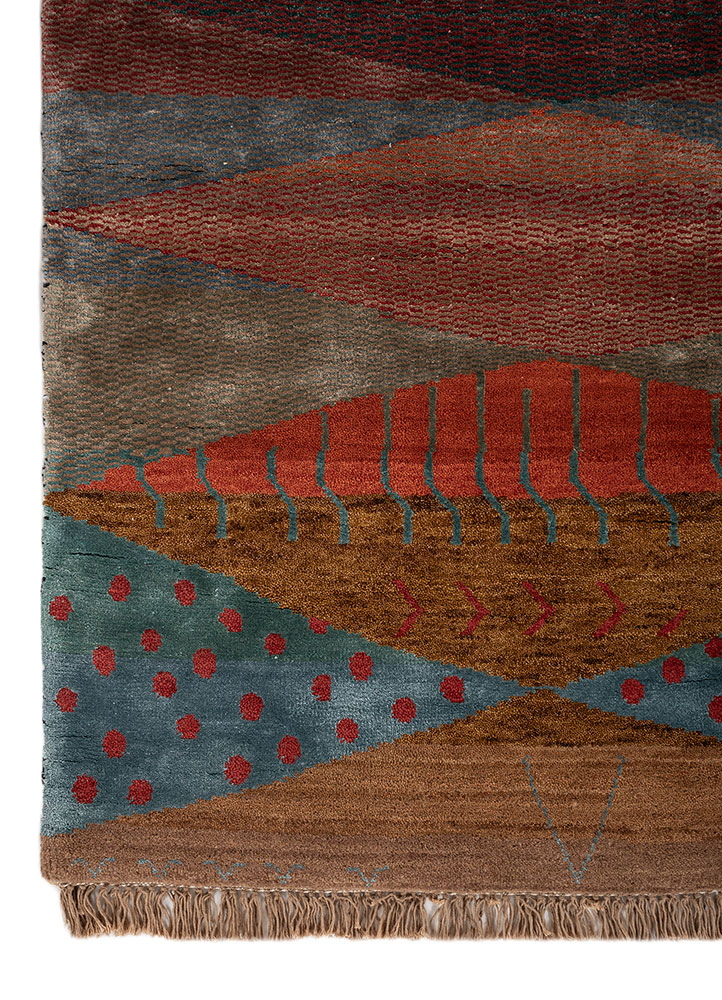 freedom manchaha blue wool and bamboo silk hand knotted Rug - Corner