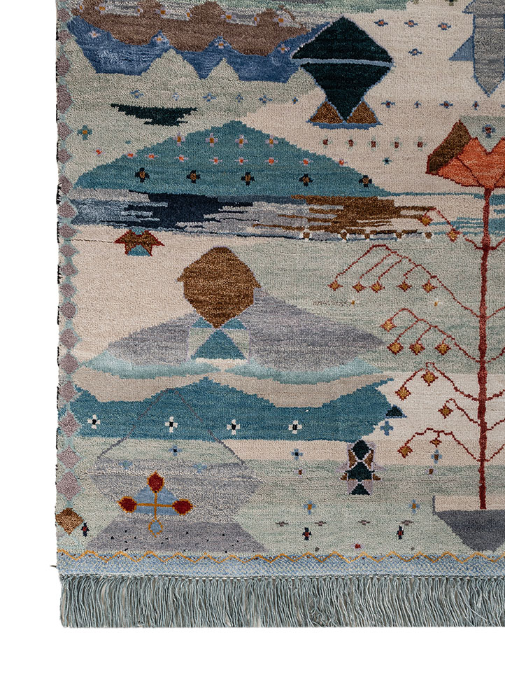 freedom manchaha ivory wool and bamboo silk hand knotted Rug - Corner