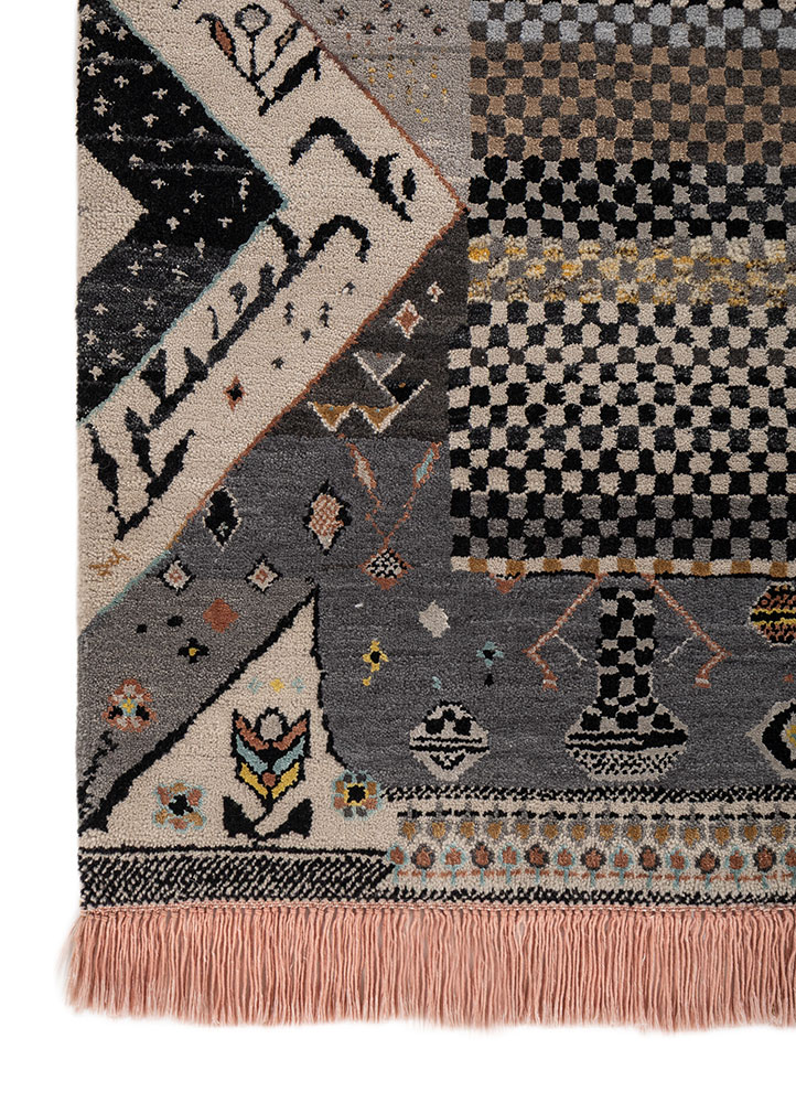 manchaha grey and black wool and bamboo silk hand knotted Rug - Corner