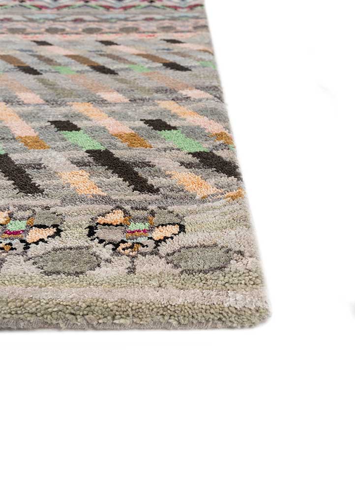 manchaha grey and black wool and bamboo silk hand knotted Rug - Corner