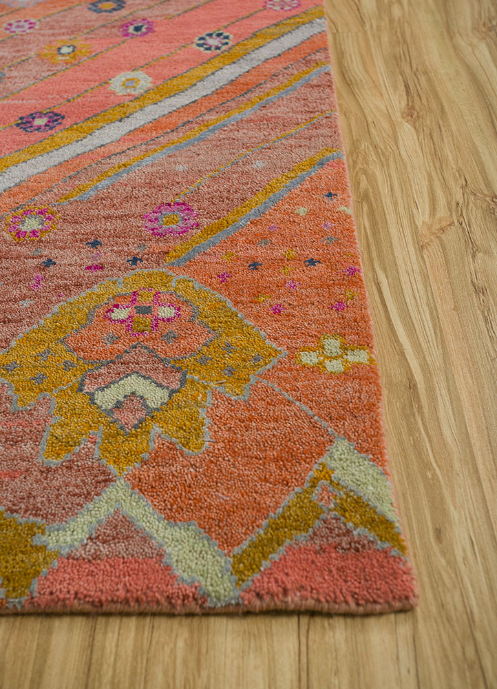 manchaha red and orange wool and bamboo silk hand knotted Rug - Corner