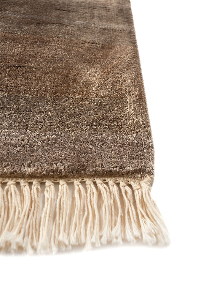 manchaha beige and brown bamboo silk hand knotted Rug - Corner