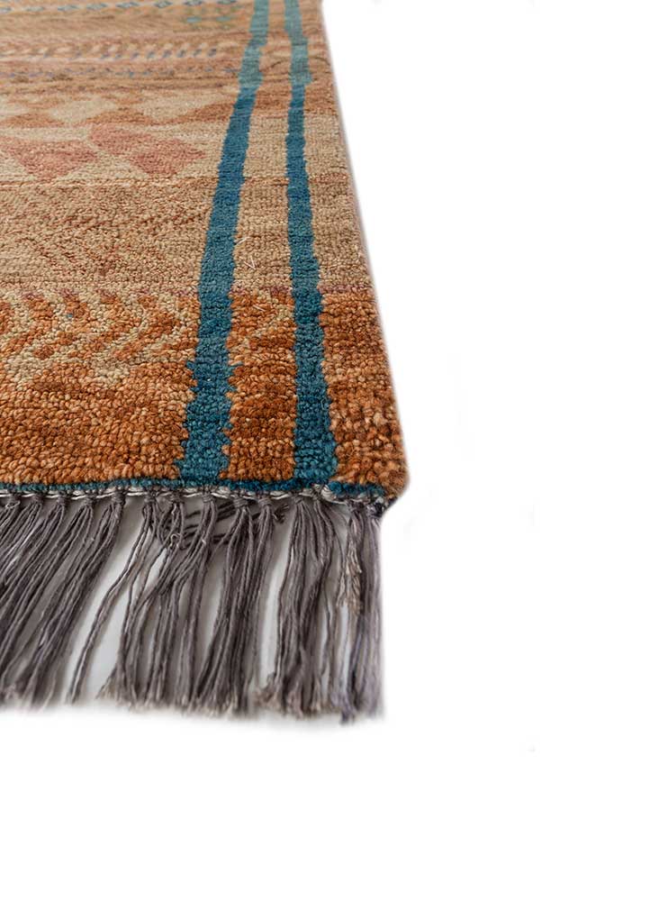 manchaha red and orange wool and bamboo silk hand knotted Rug - Corner