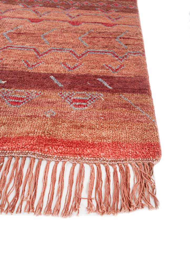 manchaha red and orange wool and bamboo silk hand knotted Rug - Corner