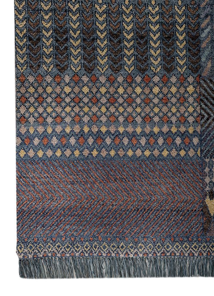 manchaha blue wool hand knotted Rug - Corner