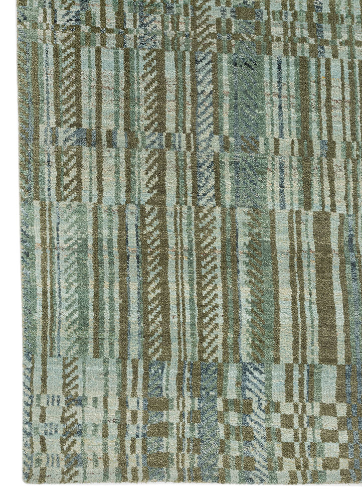 aprezo blue afghan wool hand knotted Rug - Corner