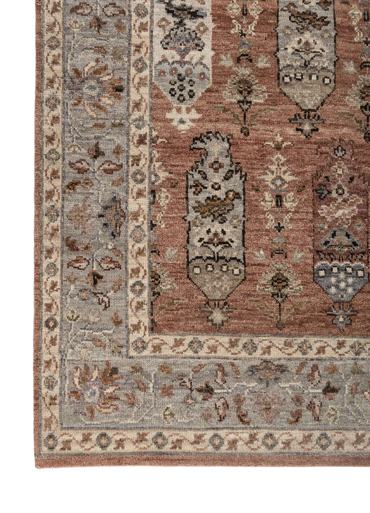 savana red and orange wool hand knotted Rug - Corner
