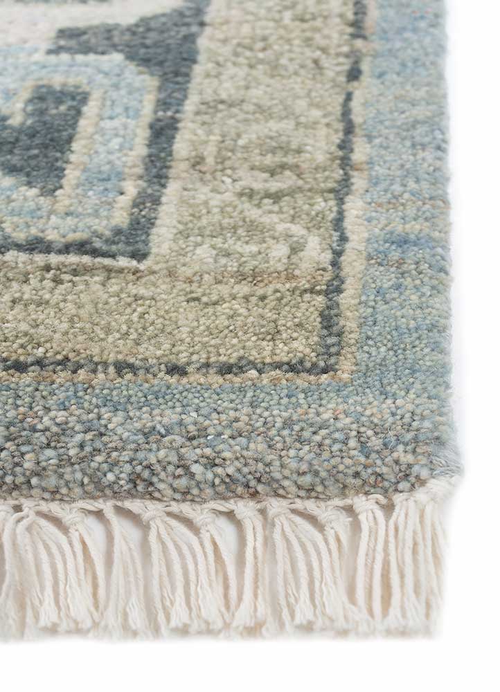 thyme blue afghan wool hand knotted Rug - Corner