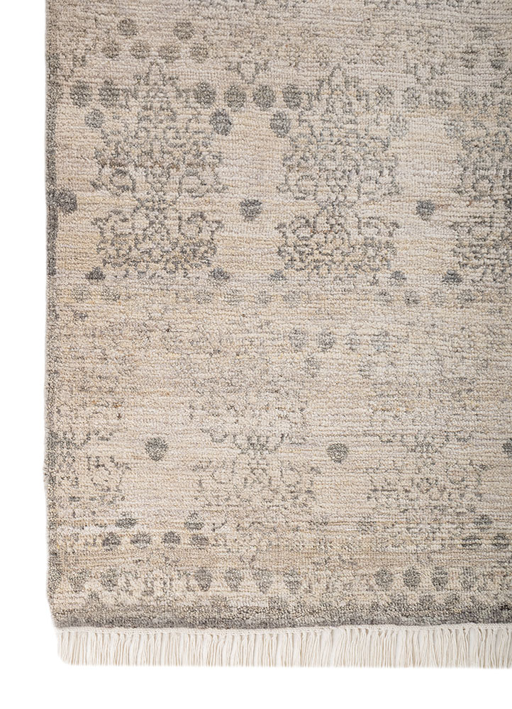 erbe ivory afghan wool hand knotted Rug - Corner