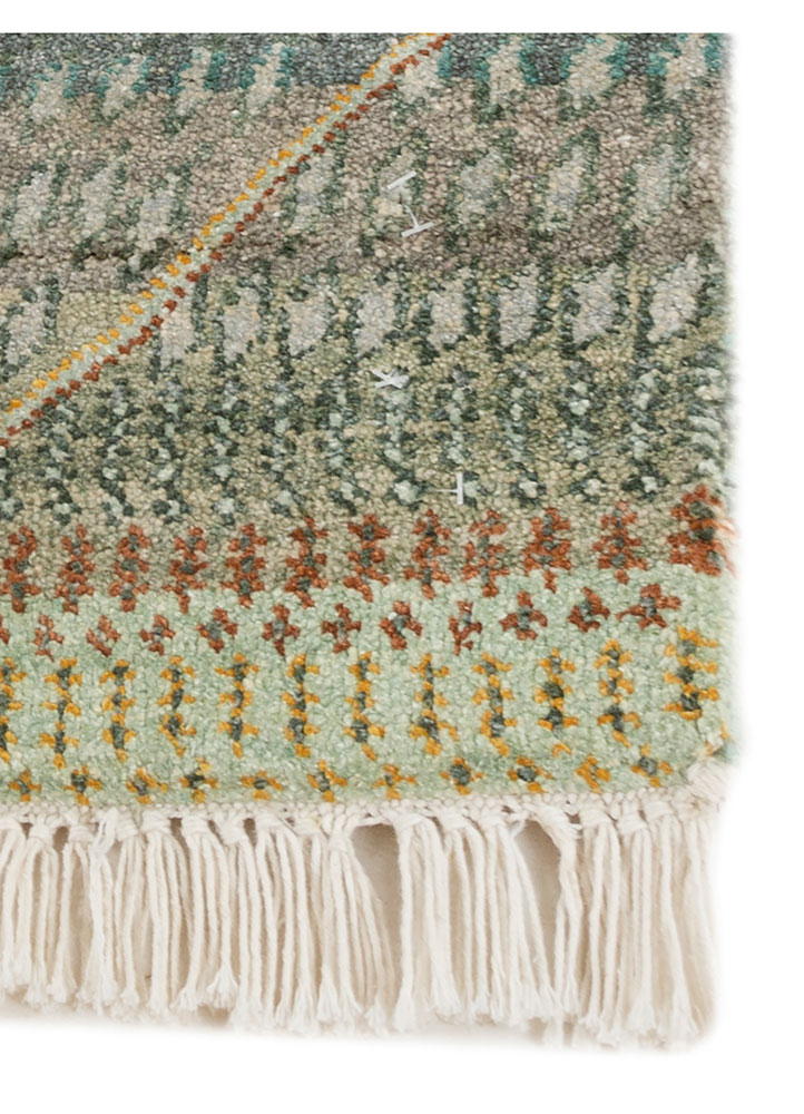 manchaha green silk hand knotted Rug - Corner
