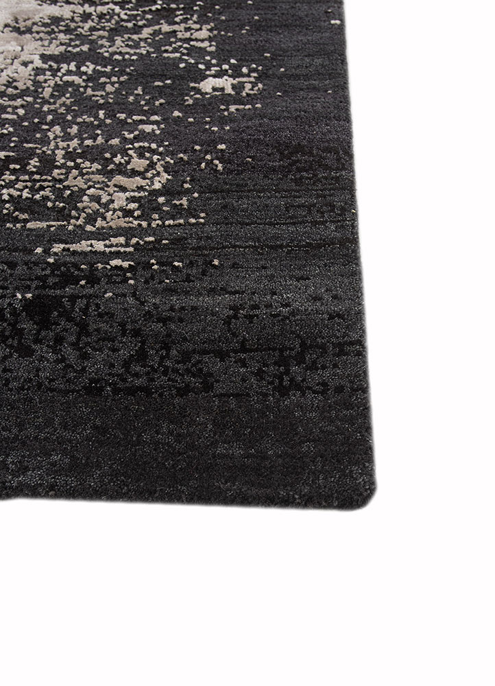 entropy grey and black wool and bamboo silk hand knotted Rug - Corner