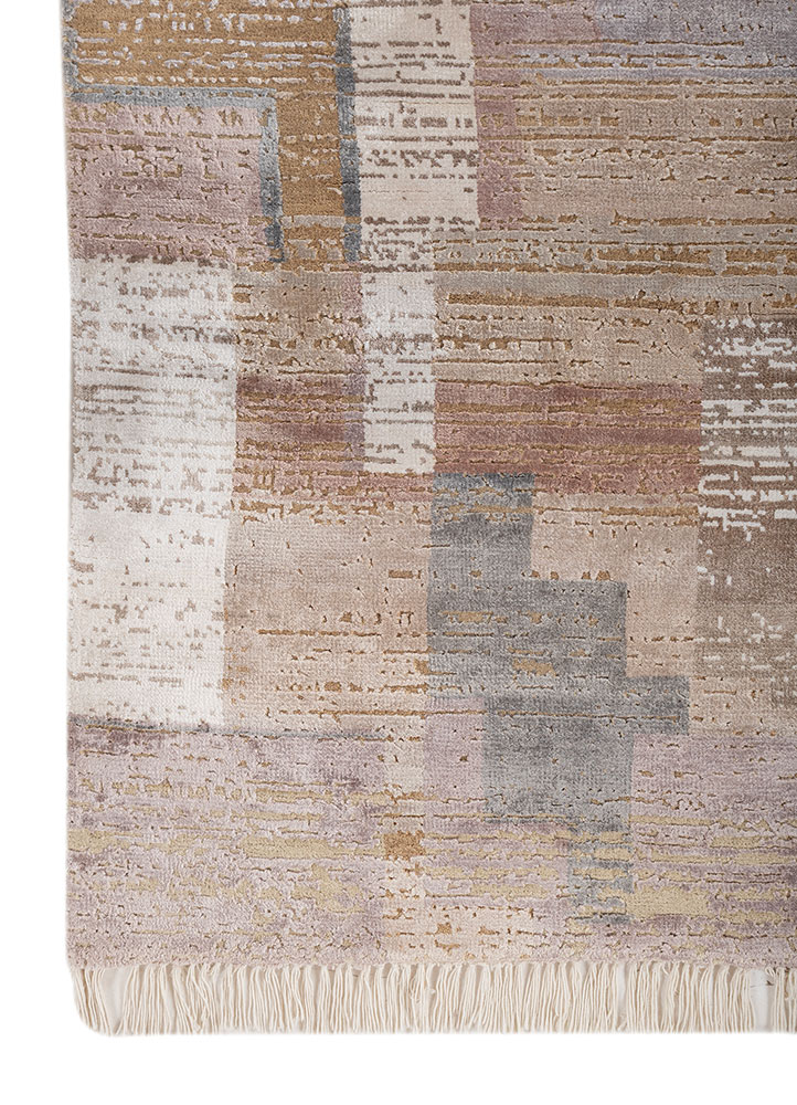 blythe beige and brown wool and bamboo silk hand knotted Rug - Corner
