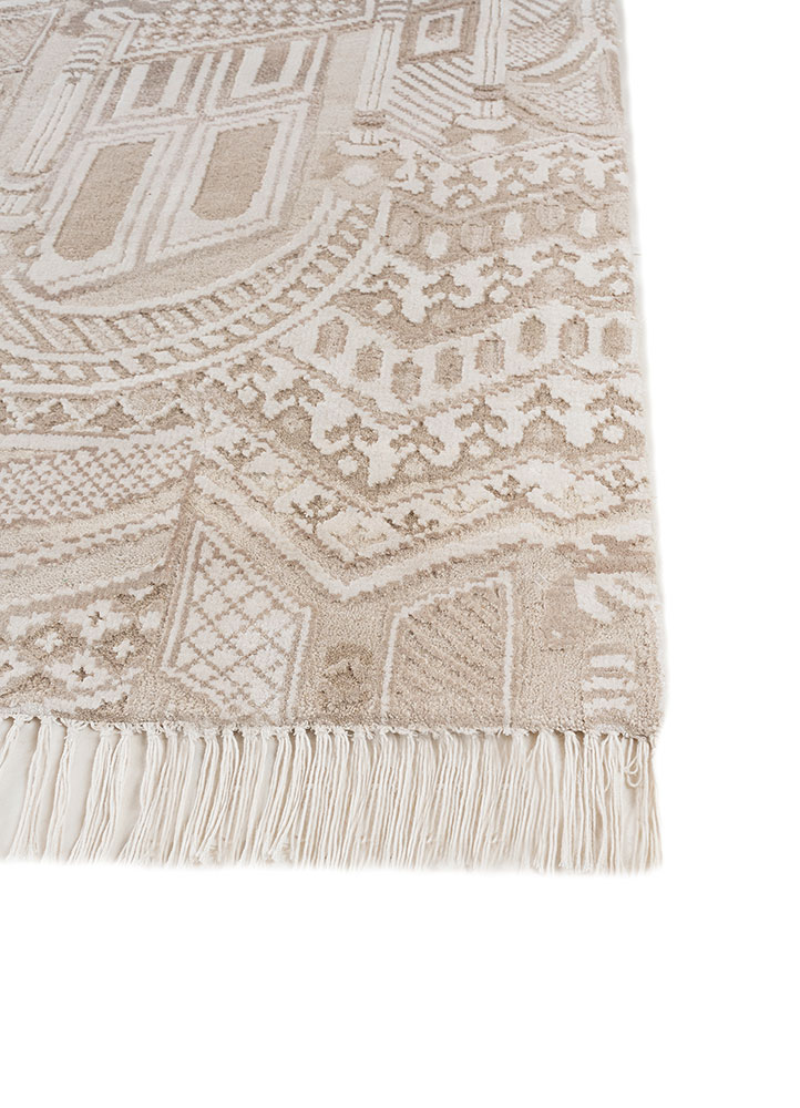 khidki ivory wool and bamboo silk hand knotted Rug - Corner