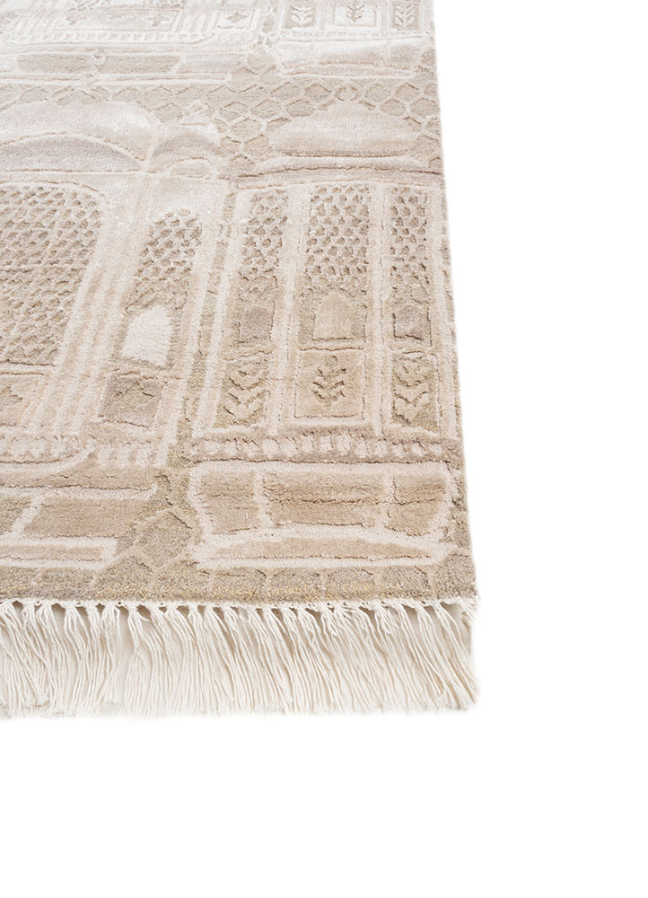 khidki ivory wool and bamboo silk hand knotted Rug - Corner