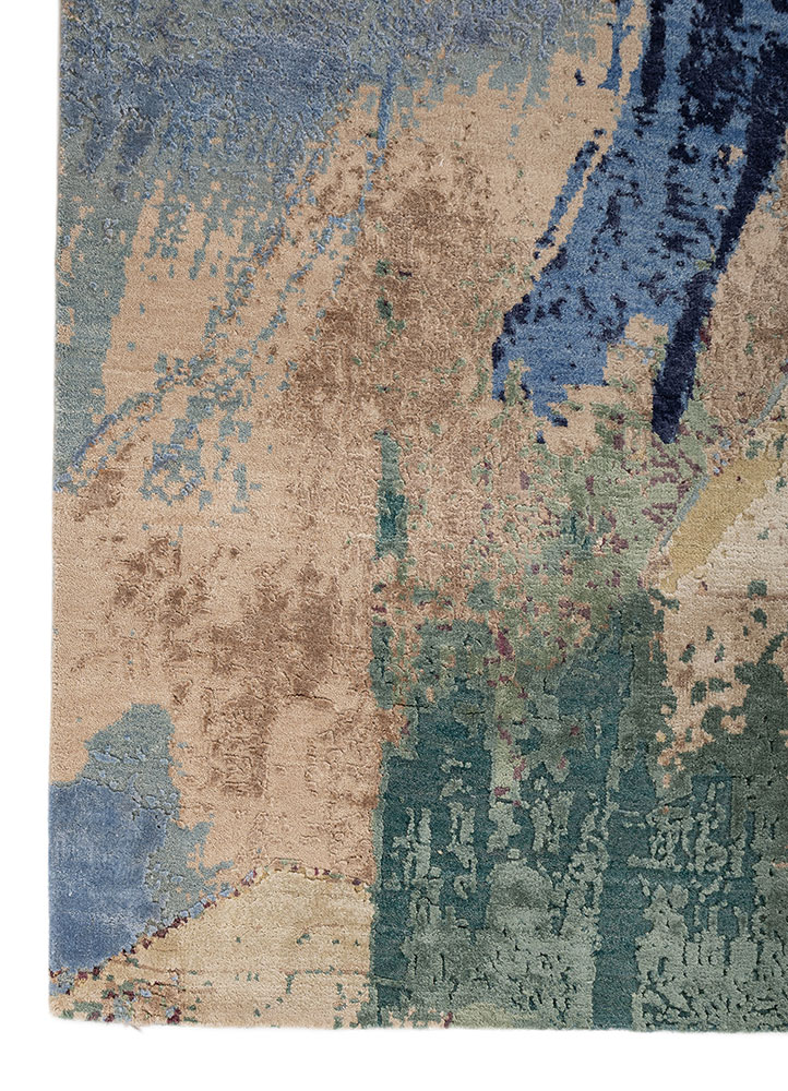 uvenuti blue wool and bamboo silk hand knotted Rug - Corner