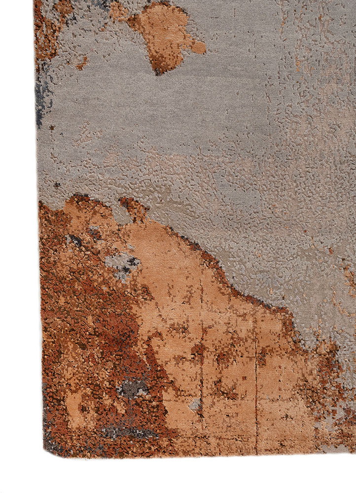 entropy pink and purple wool and bamboo silk hand knotted Rug - Corner