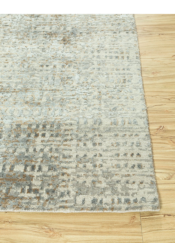 uvenuti beige and brown wool and bamboo silk hand knotted Rug - Corner