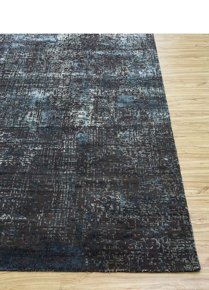 uvenuti grey and black wool and bamboo silk hand knotted Rug - Corner