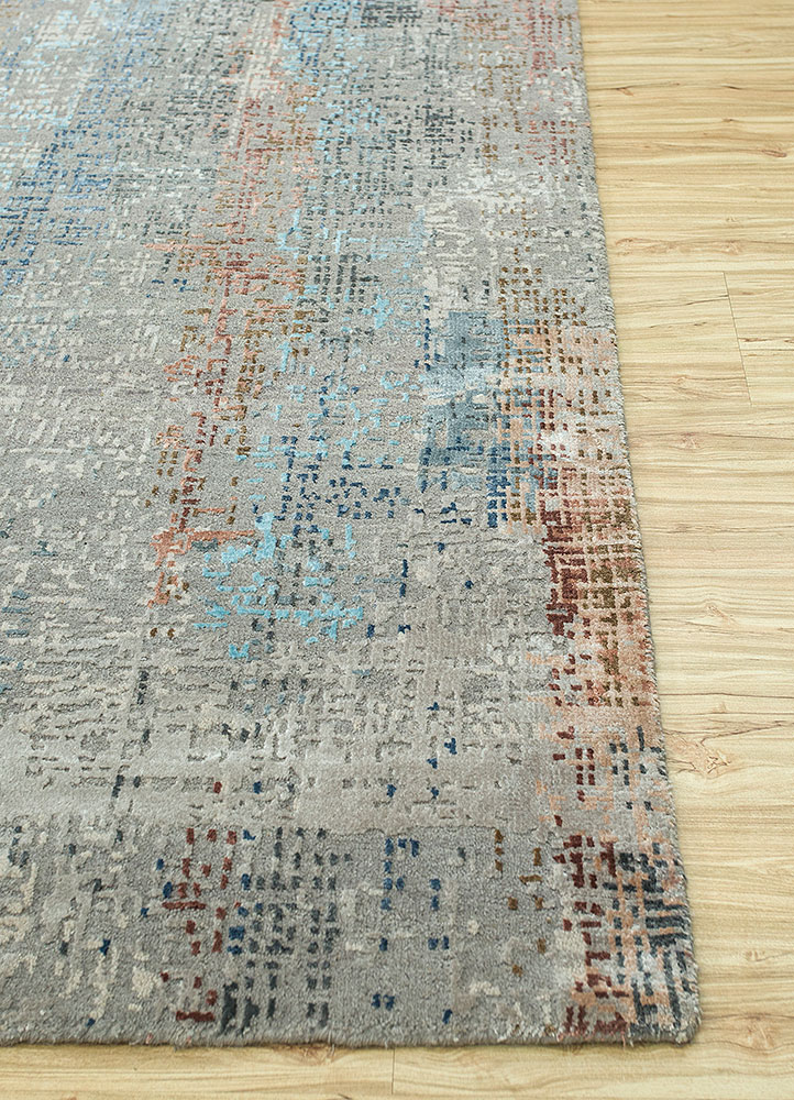 uvenuti grey and black wool and bamboo silk hand knotted Rug - Corner