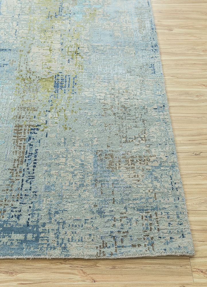 uvenuti blue wool and bamboo silk hand knotted Rug - Corner