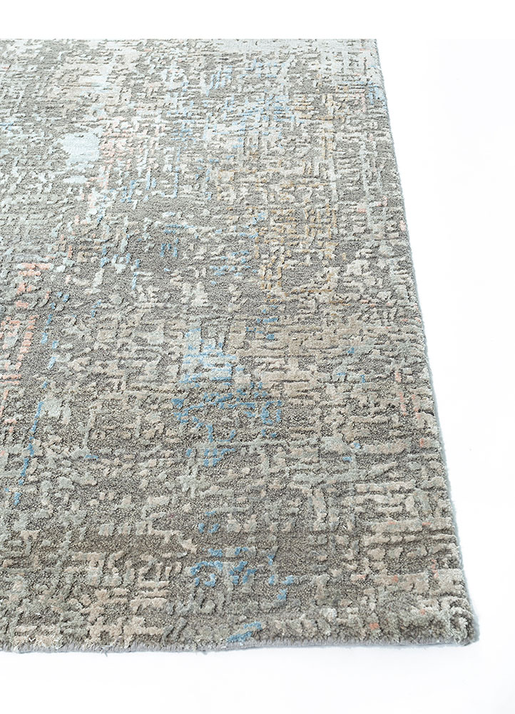 uvenuti grey and black wool and bamboo silk hand knotted Rug - Corner