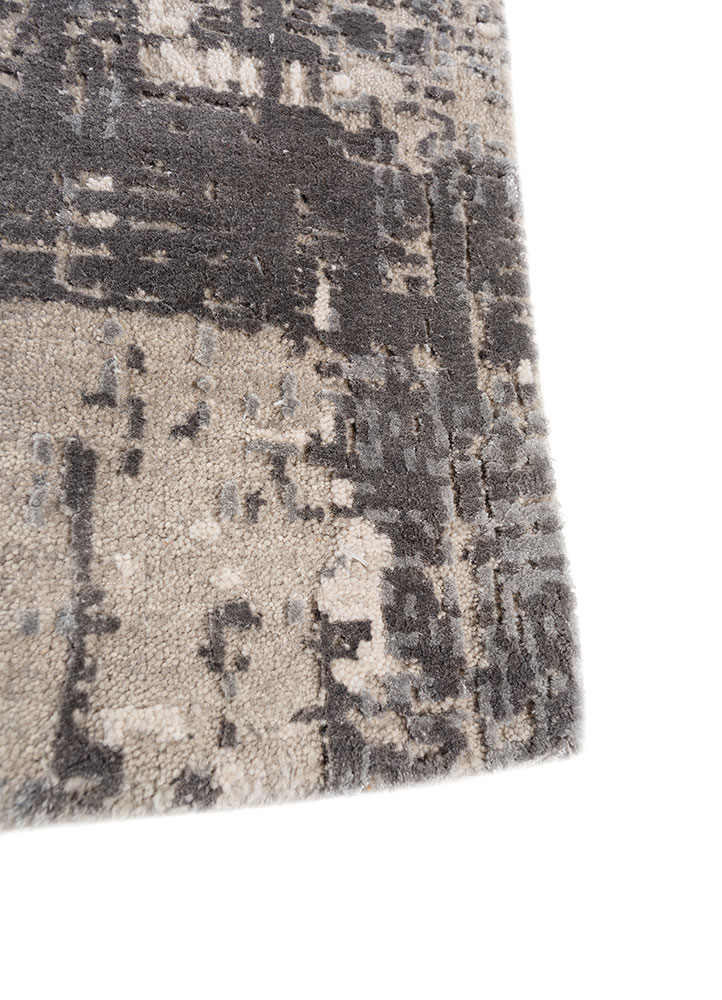 uvenuti grey and black wool and bamboo silk hand knotted Rug - Corner