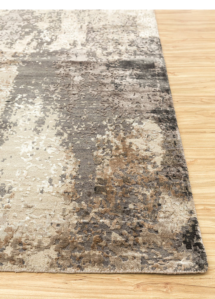 uvenuti beige and brown wool and bamboo silk hand knotted Rug - Corner