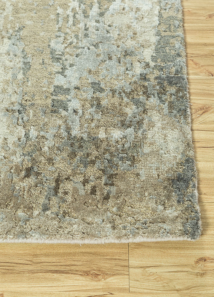 uvenuti beige and brown wool and bamboo silk hand knotted Rug - Corner