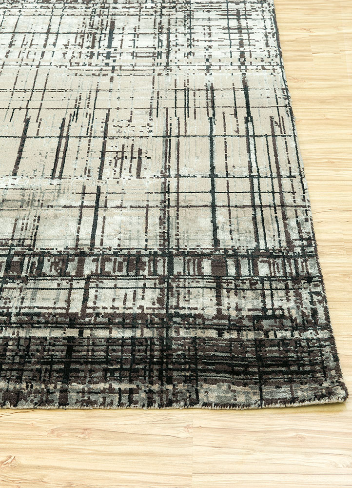 uvenuti grey and black wool and bamboo silk hand knotted Rug - Corner