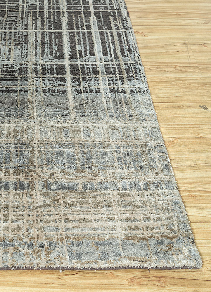 uvenuti grey and black wool and bamboo silk hand knotted Rug - Corner