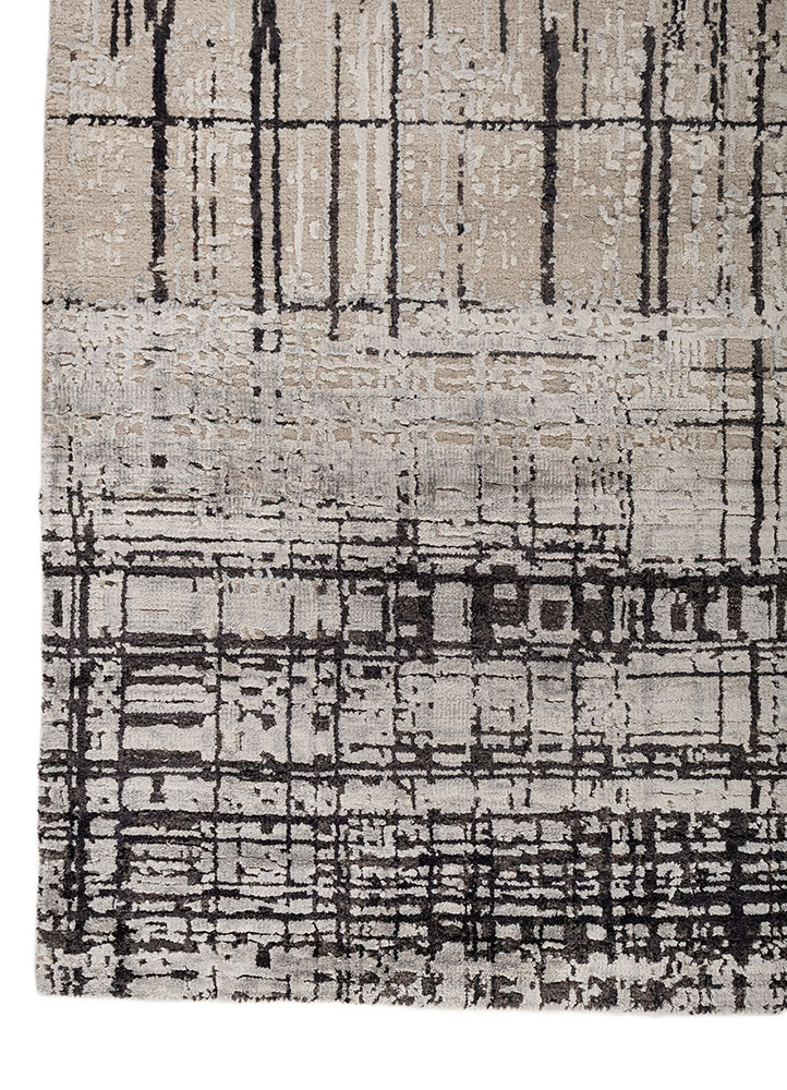 uvenuti grey and black wool and bamboo silk hand knotted Rug - Corner