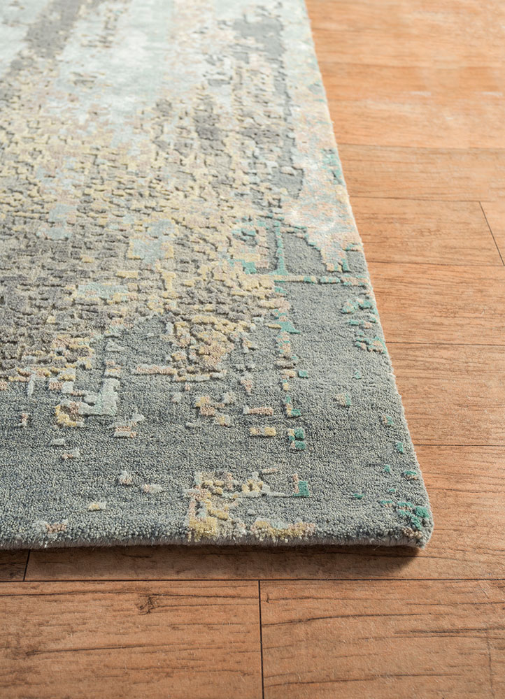 uvenuti grey and black wool and bamboo silk hand knotted Rug - Corner