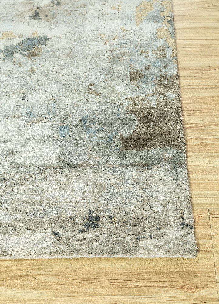 uvenuti grey and black wool and bamboo silk hand knotted Rug - Corner