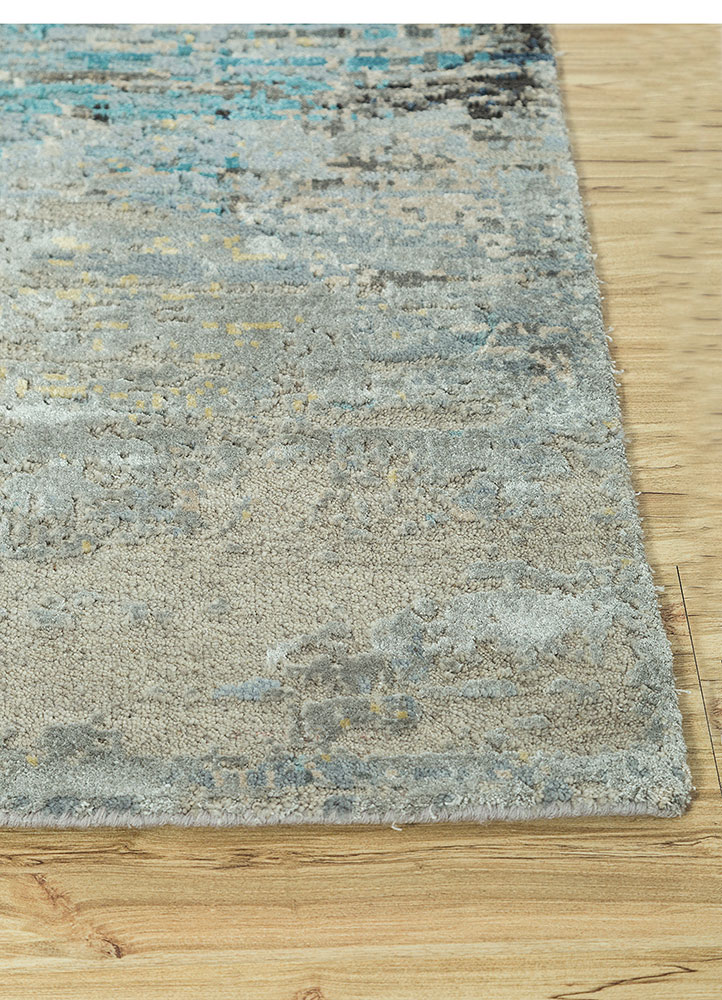 uvenuti grey and black wool and bamboo silk hand knotted Rug - Corner